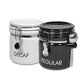Decaf and Regular Coffee Ceramic Canister Set - Black & White by OGGI