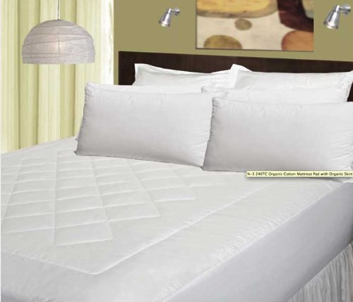 4 x Organic Cotton Mattress Pad with Organic Skirt King Size White