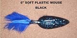 6 Soft Plastic Mouse - (8 Pack) Black with various tail colors