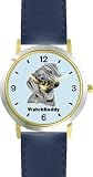 Dachshund-Shorthaired (SC) Dog - WATCHBUDDY&reg; DESIGNER DELUXE TWO-TONE THEME WATCH - Arabic Numbers-AQUA MARINE STYLE - Pale Blue Dial with Blue Leather Strap-Children's Size-Small ( Boy's Size & Girl's Size )