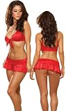 Sexy Red Micro Mini Skirt Clubwear Set - Top, Miniskirt and Thong