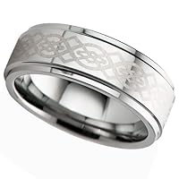 8MM Men's Tungsten Carbide Ring Wedding Band with Celtic Design