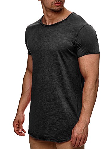 S!RPREME Herren T-Shirt Kurzarm Basic Longshirt Oversize Slim Fit Dunkelgrau Anthrazit M
