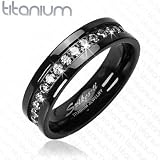 Solid Titanium with Black and CZ Stone Band Ring