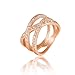 FASHION PLAZA 18K Gold Finish Triple Row Cubic Zirconia Crossover Ring R285