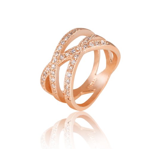Fashion Plaza Women's Triple Row Cubic Zirconia Crossover Ring R285