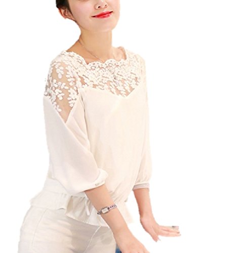 (プチドフランセ）Petit etc Francais　シフォン ブラウス シャツ レース 切り替え トップス エレガント ホワイト