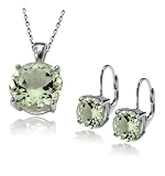 Sterling Silver Green Amethyst Pendant and Earring Set, 18