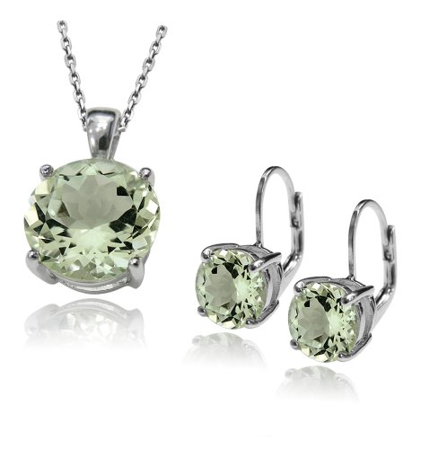 Sterling Silver Green Amethyst Pendant and Earring Set, 18