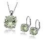 Sterling Silver Green Amethyst Pendant and Earring Set, 18"