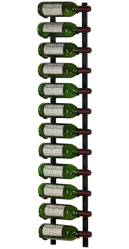 VintageView 12 Bottle Wall Mounted Metal Wine Rack (1 Deep - Black)