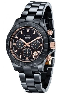 LTD Watch LTD-030609 Unisex Ceramic Chronograph Rose Gold Black Watch