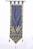 Gray with hint of blue Wall Hanging / Wall Runner with Tab Tops and Tassels