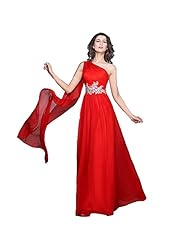 Lace-Up Beaded Chiffon/Tulle Floor Length One Shoulder Mother-of-the-Bride Dress/Wedding Party Dress  With a Ribbon 