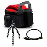 IMAGE OF Bright Red Compact Durable Plush Protective Carrying Camera Case for Samsung 16GB SSD 32GB SSD H200 Full HD Camcorder Flash Memory 52x Zoom Compact camcorder HMX H204 Full HD Camcorder with 16GB Internal Memory & 20x Optical Zoom + HDMI Mini Cable + Flexible Gray Sturdy Tripod