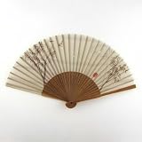 Japanese Silk Handheld Fan, Pale with Bamboo and Dragonflies HF204