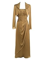 A-line Square Neck Natural   Waistline Ruched Chiffon Long Sleeves Spaghetti Strap Mother-of-the-Bride Dress 