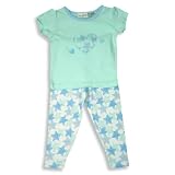 B.T. Kids - Toddler Girls 2-Piece Short Sleeved Cotton Pajama Set, Mint Green, White