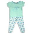 B.T. Kids - Toddler Girls 2-Piece Short Sleeved Cotton Pajama Set, Mint Green, White
