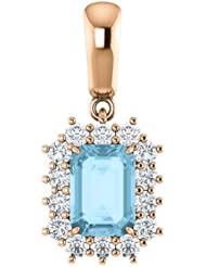 14K Rose Gold 7.00x5.00mm Emerald Cut Aquamarine and Diamond Pendant -- LIFETIME WARRANTY