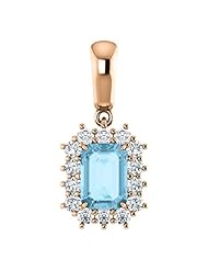 10K Rose Gold 7.00x5.00mm Emerald Cut Aquamarine and Diamond Pendant -- LIFETIME WARRANTY