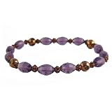 Bracelet-B259-OvalFacetedGlass&PolkaDotPlatedGlassBeads-Stretch~Amethyst
