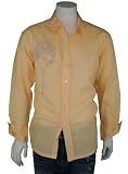 Modern Mens Long Sleeve Linen Shirt Embroidery Design G-L603B-6 Peach
