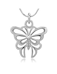 925 Sterling Silver Cut Out Butterfly Pendant with Sterling Silver Necklace Chain 18, Fashion Jewelry for Women and Teens - Nickel Free