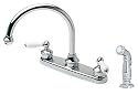 Price Pfister 8H685PC Savannah Double-Handle Kitchen Faucet with White Lever Handles and Side Sprayer, Chrome