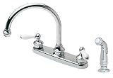 Price Pfister 8H685PC Savannah Double-Handle Kitchen Faucet with White Lever Handles and Side Sprayer, Chrome