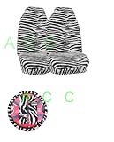 5 Piece Safari Animal Print Auto Interior Gift Set - 2 Zebra Front Bucket Seat Covers, 1 Zebra Steering Wheel Cover, and 2 Zebra Shoulder Harness Pressure Relief Cover