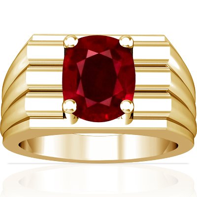 18K Yellow Gold Cushion Cut Ruby Mens Ring
