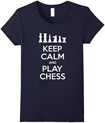 Women's Chess T-Shirt - Keep Calm And Play Chess Large Navy