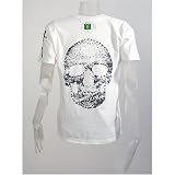 Hard 8 Mens Short Sleeve White Tee With Rhinestone Skull On Back And Swords Detail On Left Sleeve