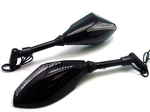 UNIVERSAL BLACK MOTORCYCLE STREET BIKE LED TURN SIGNAL SIDE MIRRORS FOR NAKED BIKE, HONDA, YAMAHA, SUZUKI, KAWASAKI, DUCATI [TSMR-SZKMT242-K(1PAIR)]