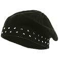 Knit Beret With Metal Studds - Black W08S67D