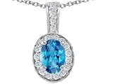 1.84 cts Genuine Oval Bluetopaz and Diamond Pendant - 14kt White or Yellow Gold