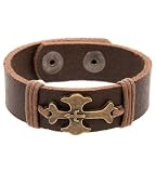 G by GUESS Brown Leather Bracelet with Brass Cross, BROWN