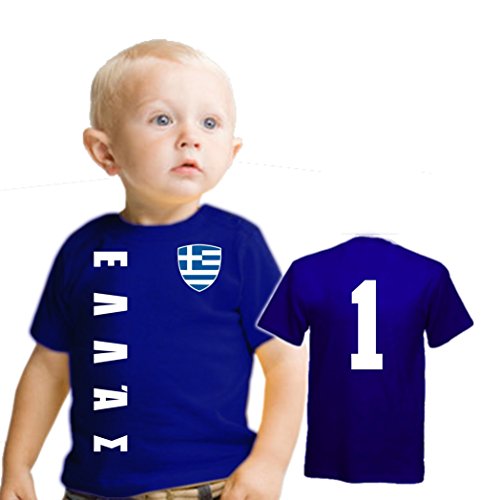 Griechenland Greece Kinder BABY T-Shirt – Trikot Look – Gr. 56-98 – blau (0-6 Monate)