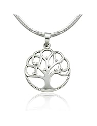 Chuvora .925 Sterling Silver Tree of life and Fruits Pendant with Rhodium Plated Chain Necklace w/ Lobster clasp 18"