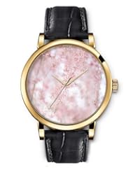 SPRAWL Aanalog Fashion Series Gold Ladies Watches of Genuine Black Leather Strap,Unique Wrist Watch for Women Girls Designed with Sprigs of pink flowers
