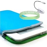 Sony Reader Digital Book with touch screen Reversible Sleeve Glove bag Cover carrying Case --- ( Blue - Green ) + White Double Bright Sony reader 2 - LED Book Light + Vangoddy tm, Live*Laugh*Love wrist band!!!