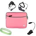 Baby Pink Amazon Kindle DX Carrying Sleeve With Extra Pocket + Rapid Kindle DX Car Charger + Kindle DX Wall Charger + Black Ebook Reader LED Light + Live*Laugh*Love Wrist Band!!! (Kindle DX Not Included)