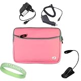 Baby Pink Amazon Kindle DX Carrying Sleeve With Extra Pocket + Rapid Kindle DX Car Charger + Kindle DX Wall Charger + Black Ebook Reader LED Light + Vangoddy tm, Live*Laugh*Love wrist band!!! (Kindle DX Not Included)
