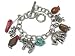 Designer Look FUN & Chunky Many Elephants & Genuine Turquoise & Tiger Eye Stone Toggle Charm Bracelet Antique Silver Tone Comes Gift Boxed