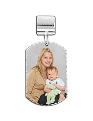 Petite Dog Tag Photo Charm for Bracelet - Split Ring, Lobster Claw, or Bead Attachment