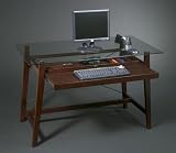 Office Products : OSP Designs TRI2548G Expresso Finish SOLID WOOD Computer Workstation Desk With Floating Glass Top