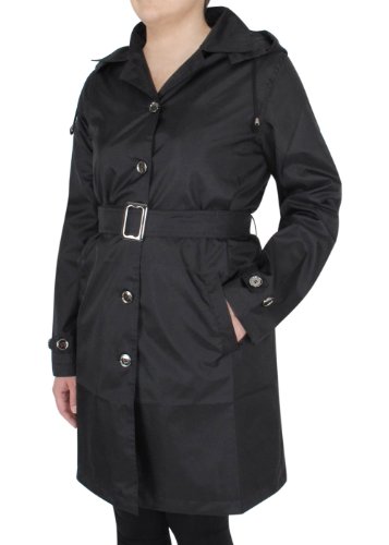 Capelli New York Ladies Solid Trench with Leopard Lining and Belt Jet Black Large at Amazon.com