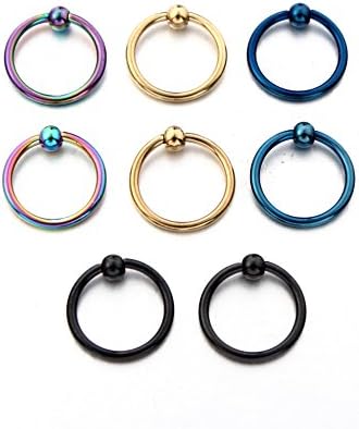 FOYOGOS 4pairs 3MM Balls 16G 10MM 316L Titanium Steel IP Plated Rainbow/Gold/Blue/Black Captive Bead Hoop Barbell Rings