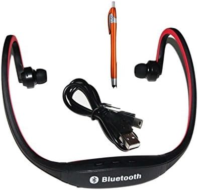 JuSp,Sports Wireless Music Bluetooth Headset Headphone Neckband Style Earphone for Cell Phone Such As Iphone, Nokia, Htc, Samsung, Lg, Moto, Pc, Ipad, PSP and so on & Enabled Bluetooth (Red) with 1 Random Colorful Stylus Ballpoint Pen Gift